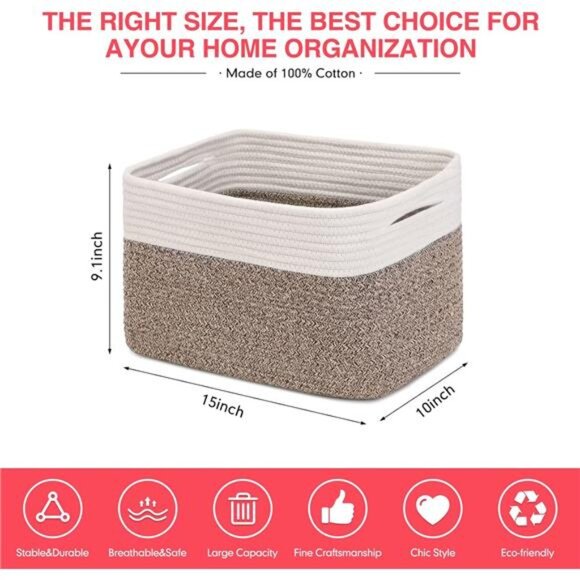 Rope Storage Baskets 3-Pack - Woven Baskets for Storage |Baby Basket for Nursery - Picture 2 of 8